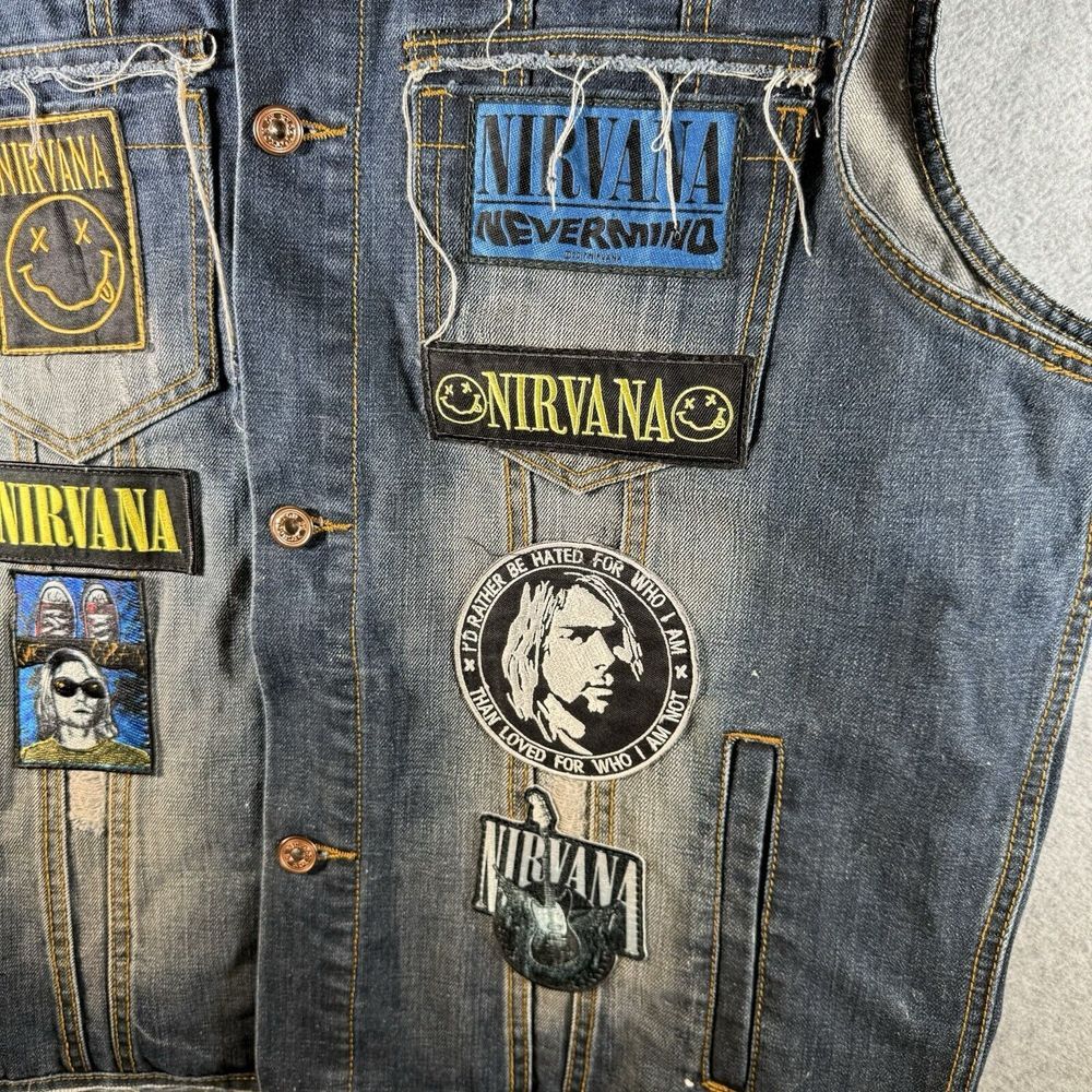 Rich Cotton Denim Nirvana Custom Corduroy Vest Patchwork Size 2XL XXL Distressed - Picture 8 of 12
